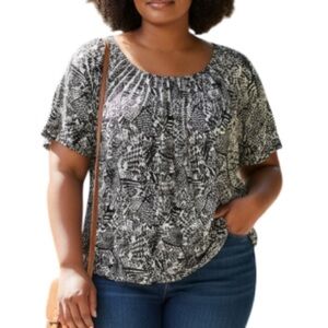 GEORGE Printed Mesh Top Elastic Scoop Neck and Waistband Black White Plus 2X